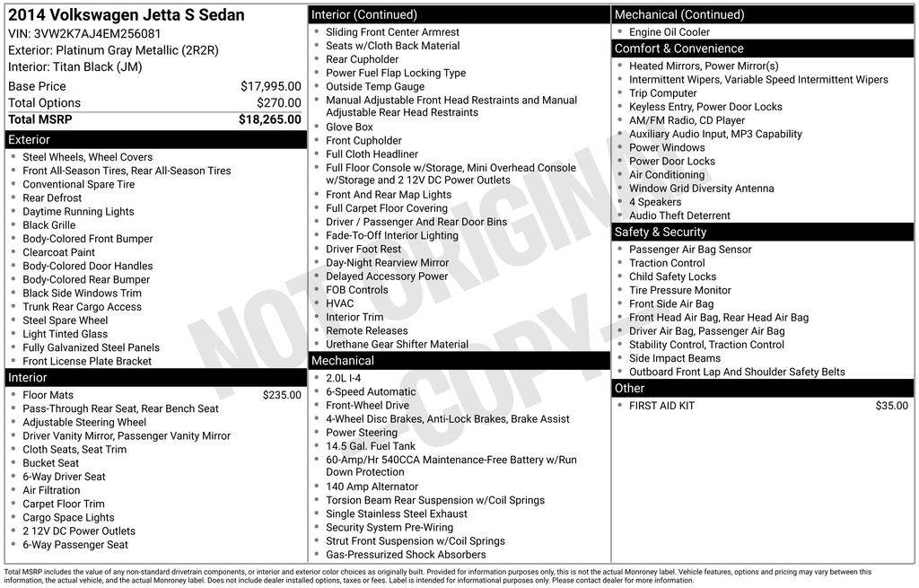 2014 Volkswagen Jetta S — Sedan — 96,728 mi — Thornton, CO