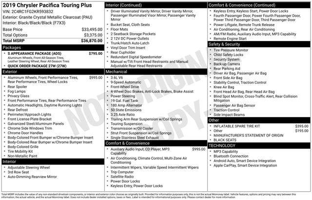 2019 Chrysler Pacifica Touring Plus — Minivan — 51,168 mi — Langhorne, PA