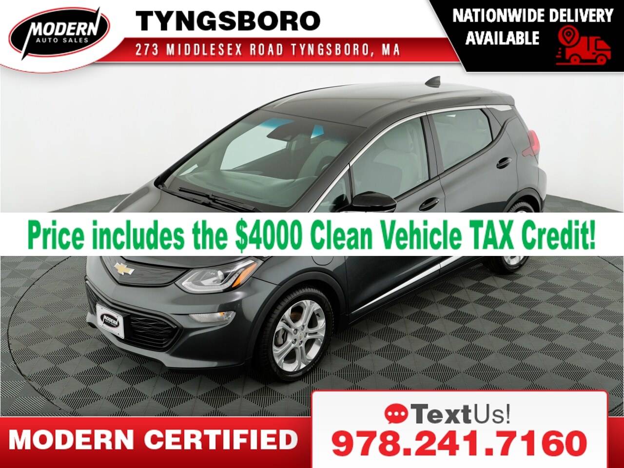 2020 Chevrolet Bolt EV LT — Hatchback — 61,834 mi — Tyngsboro, MA