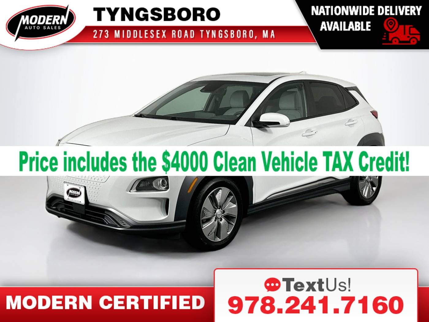 2021 Hyundai Kona Electric Ultimate — SUV — 55,735 mi — Tyngsboro, MA