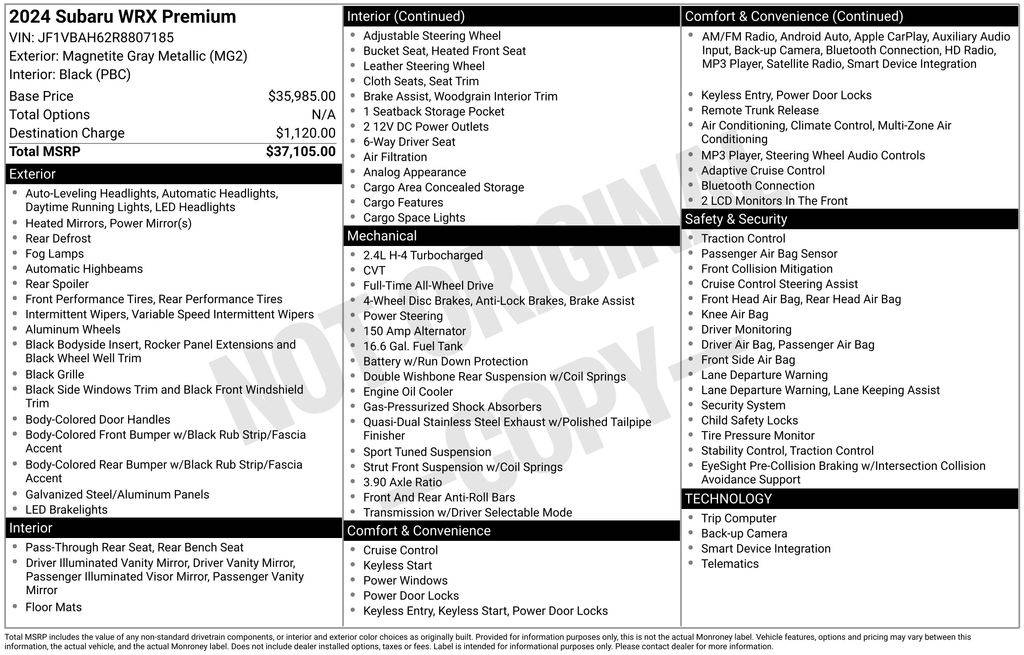 2024 Subaru WRX Premium — Sedan — 8,028 mi — Chambersburg, PA