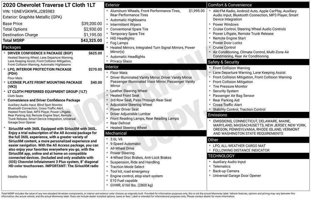 2020 Chevrolet Traverse LT Cloth — SUV — 129,779 mi — Berlin, NJ