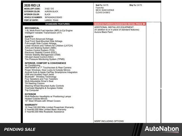 2020 Kia Rio LX — Sedan — 88,655 mi — Cerritos, CA