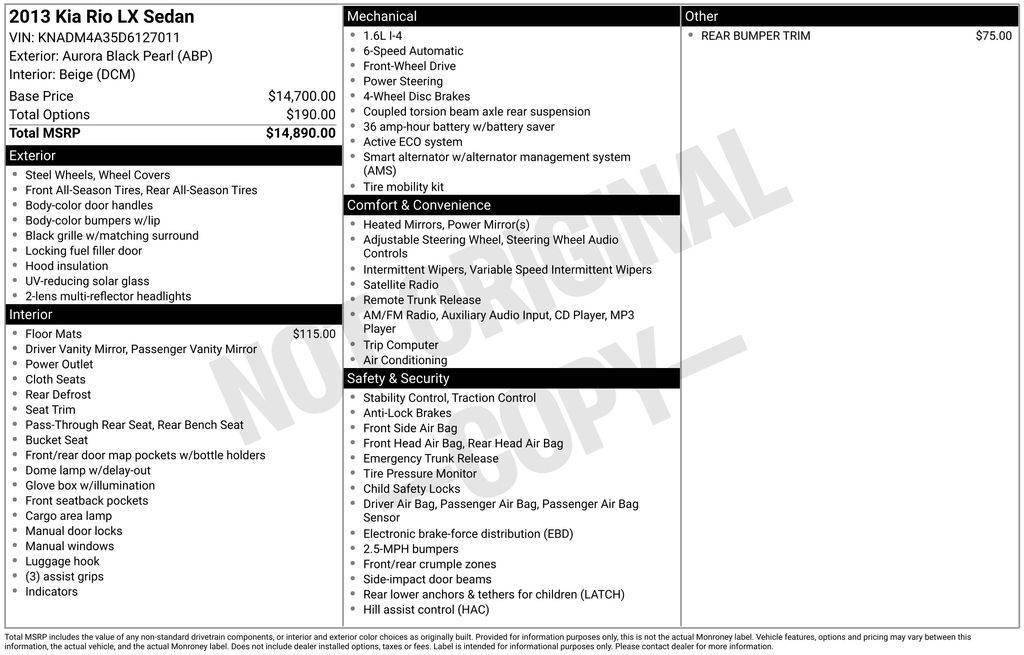 2013 Kia Rio LX — Sedan — 125,215 mi — Akron, OH