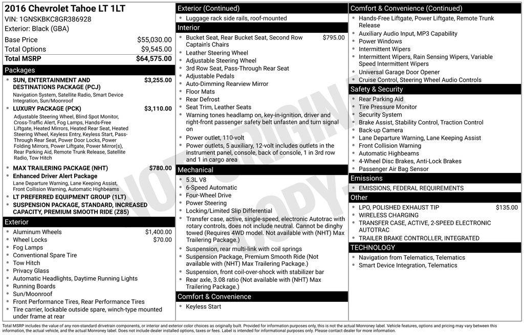2016 Chevrolet Tahoe LT — SUV — 83,295 mi — Akron, OH