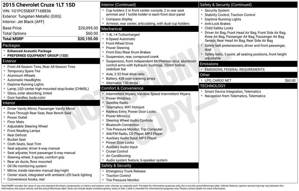 2015 Chevrolet Cruze 1LT — Sedan — 84,497 mi — Akron, OH