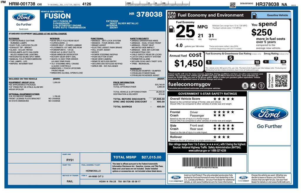2017 Ford Fusion SE — Sedan — 100,327 mi — Akron, OH