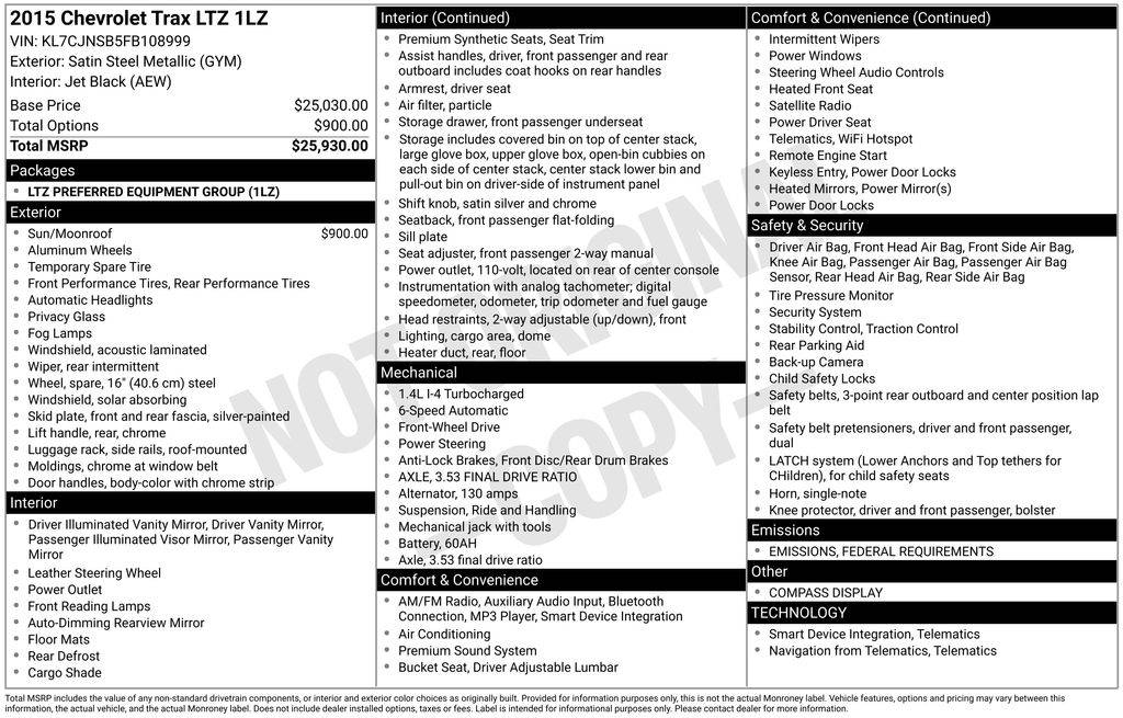 2015 Chevrolet Trax LTZ — SUV — 98,862 mi — Akron, OH